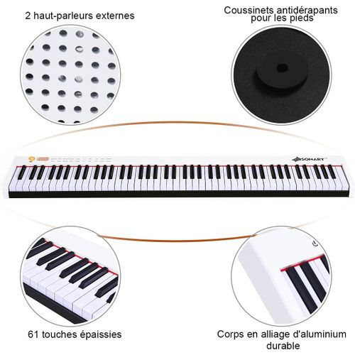 Piano Numérique 88 Touches, Clavier Électronique Portable Avec Touches Lestées(blanc)