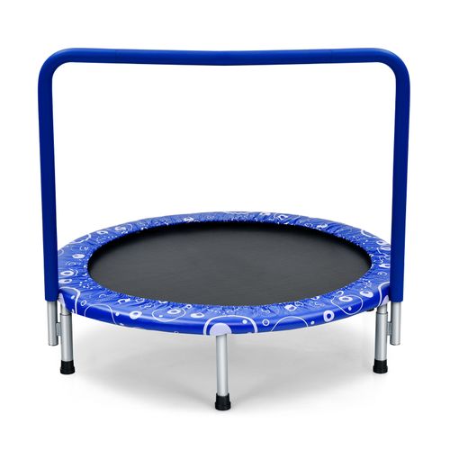 Trampoline Enfants Pliable Ø 92 Cm Avec Housse De Sécurité Matelassée Et Poignée Recouverte Bleu