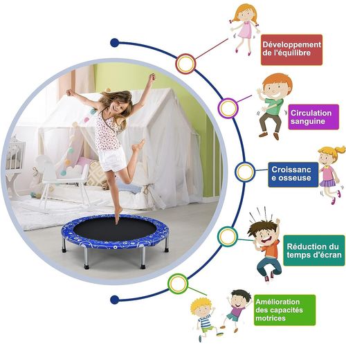 Trampoline Enfants Pliable Ø 92 Cm Avec Housse De Sécurité Matelassée Et Poignée Recouverte Bleu