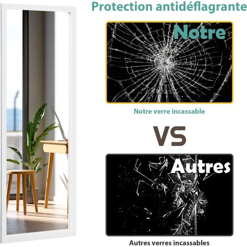 Miroir Mural Suspendu, Miroir De Porte 120 X 37 Cm Blanc