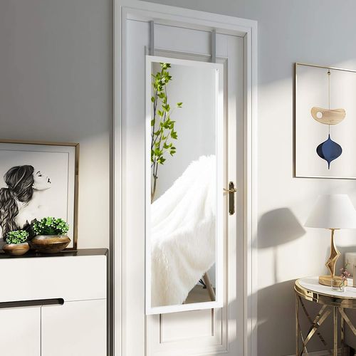 Miroir Mural Suspendu, Miroir De Porte 120 X 37 Cm Blanc