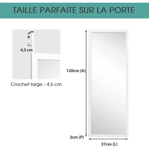 Miroir Mural Suspendu, Miroir De Porte 120 X 37 Cm Blanc