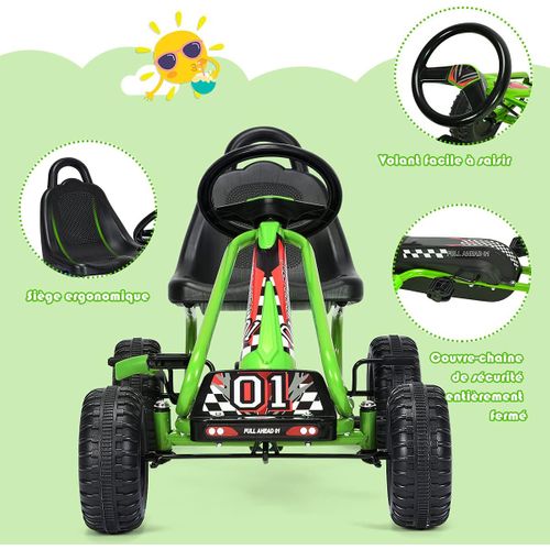 Kart à Pédales Vélo Et Véhicule Pour Enfants Siège Réglable Avec Frein à Main Vert