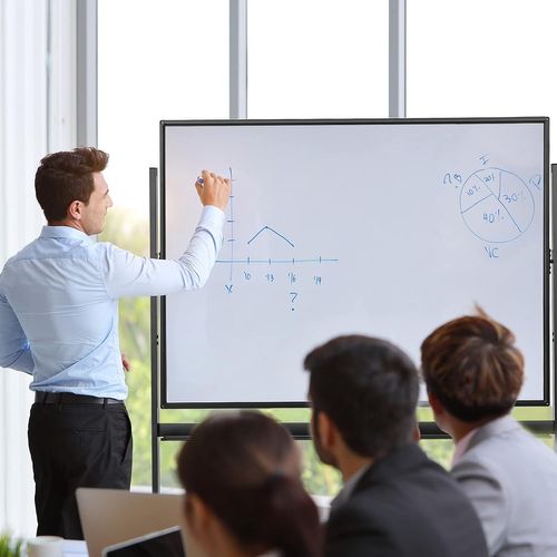 Tableau Blanc Magnétique 90x120cm Réversible à 360° Réglable En Hauteur Avec 4 Roulettes Effaçable