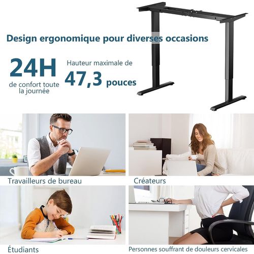 Bureau Assis Debout/ Pied De Bureau Electrique Réglable En Hauteur De 70 à 120 Cm,2 Moteurs,noir