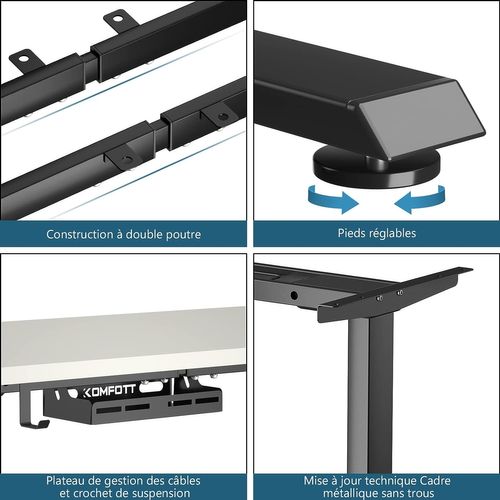 Bureau Assis Debout/ Pied De Bureau Electrique Réglable En Hauteur De 70 à 120 Cm,2 Moteurs,noir