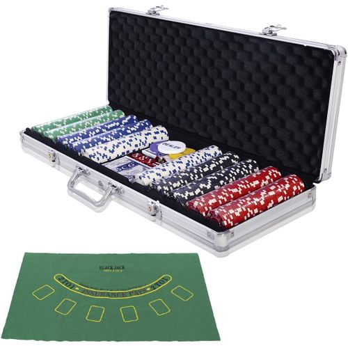 Malette Poker De 500 Jetons 2 Jeux De Cartes 5 Dés 1 Bouton Dealer ...