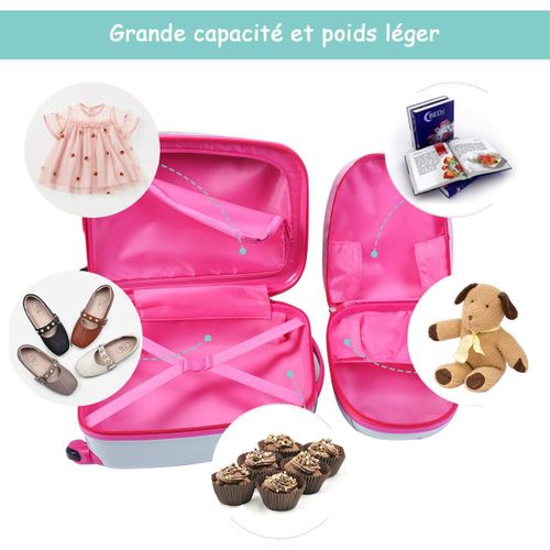 Valise Trolley Pour Enfants à Roulettes 16'' + Sac à Dos 12'' Ensemble De Bagage En Rose Avec Motif