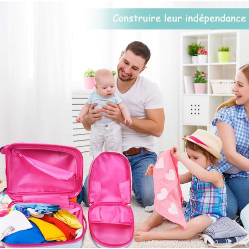 Valise Trolley Pour Enfants à Roulettes 16'' + Sac à Dos 12'' Ensemble De Bagage En Rose Avec Motif