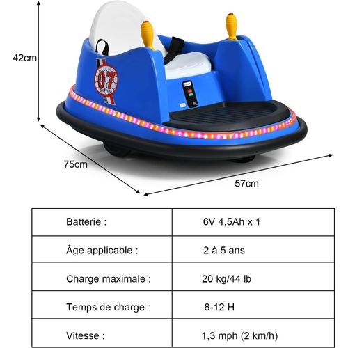 6V Auto Tamponneuse Électrique Enfants avec Lumières & Musique, Voiture