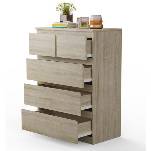 Commode Avec 5 Tiroirs, Armoire Multifonction Moderne Avec Rails En Métal, 75 X 42 X 104 Cm, Marron