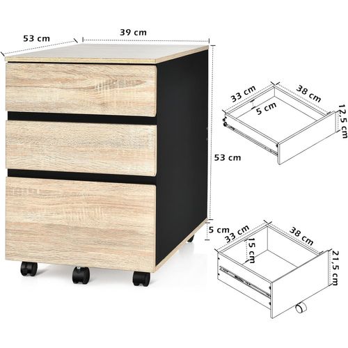 Caisson De Bureau Rangement Bureau Sur Roulettes 3 Tiroir Pour Feuilles A4, Lettre,légal,53x39x58cm