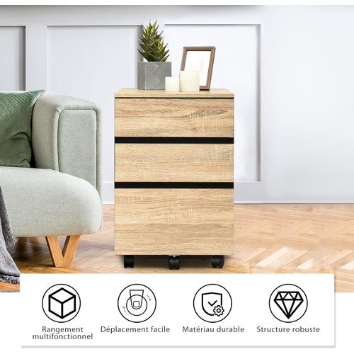 Caisson De Bureau Rangement Bureau Sur Roulettes 3 Tiroir Pour Feuilles A4, Lettre,légal,53x39x58cm