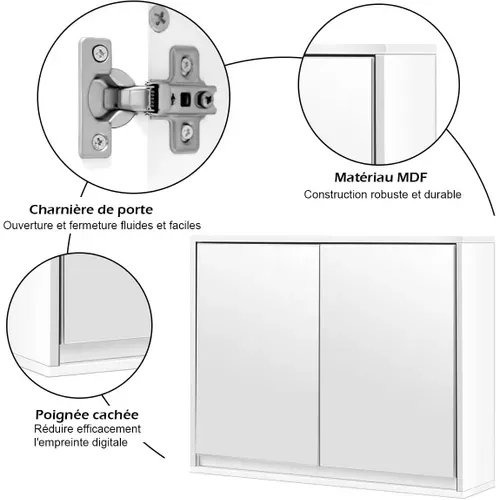 Meuble De Salle De Bain Avec Miroir Hd, 55 X 14 X 45 Cm Armoire Wc Mural, 2 Etagères Blanche