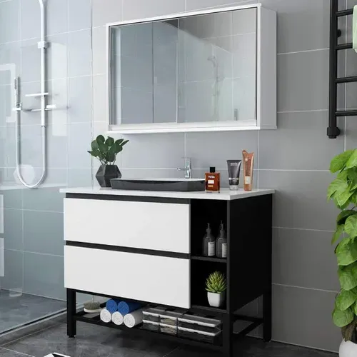 Meuble De Salle De Bain Avec Miroir Hd, 55 X 14 X 45 Cm Armoire Wc Mural, 2 Etagères Blanche