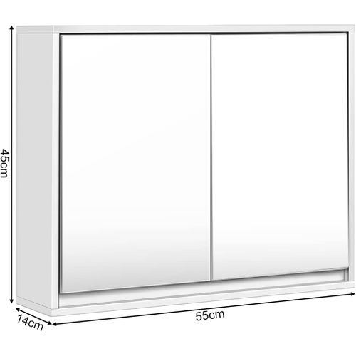 Meuble De Salle De Bain Avec Miroir Hd, 55 X 14 X 45 Cm Armoire Wc Mural, 2 Etagères Blanche