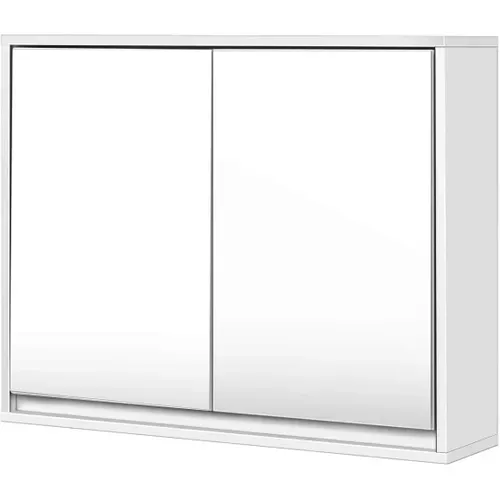Meuble De Salle De Bain Avec Miroir Hd, 55 X 14 X 45 Cm Armoire Wc Mural, 2 Etagères Blanche