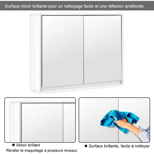 Meuble De Salle De Bain Avec Miroir Hd, 55 X 14 X 45 Cm Armoire Wc Mural, 2 Etagères Blanche