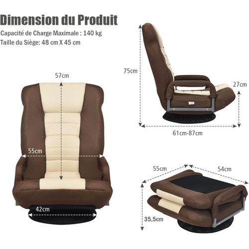 Fauteuil Pliable De Sol, Chaise De Jeu Avec Dossier Réglable Sur 6 Positions (marron)