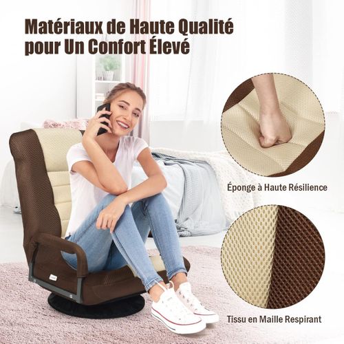 Fauteuil Pliable De Sol, Chaise De Jeu Avec Dossier Réglable Sur 6 Positions (marron)