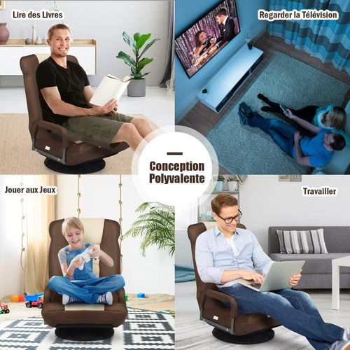 Fauteuil Pliable De Sol, Chaise De Jeu Avec Dossier Réglable Sur 6 Positions (marron)