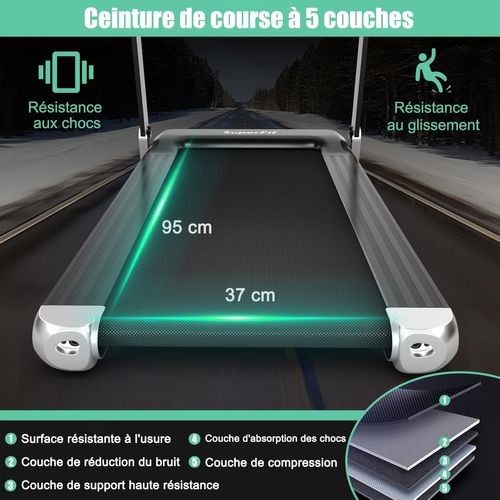 Tapis De Course Pliable Avec 12 Programmes, 12 Km/h, Tapis De Marche Électrique,Argent