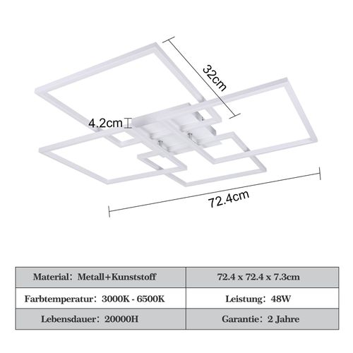 Plafonnier LED Blanc, Intensité Variable Avec Télécommande, Moderne, 3000k - 6500k, 48w