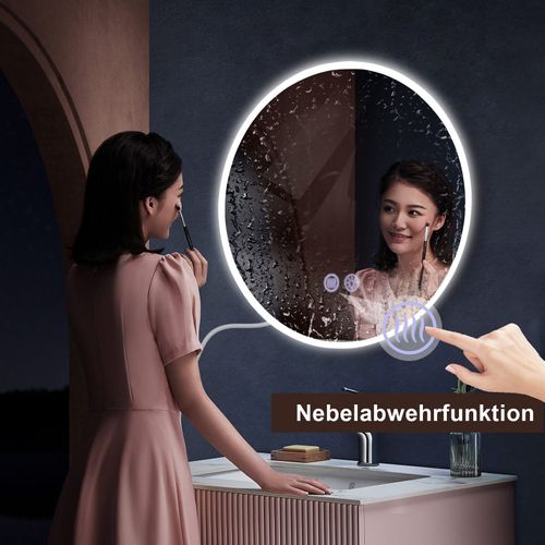 Miroir Avec Éclairage Rond Miroir Mural LED Ip44 50cm Avec Fonction Miroir Tactile Éclairé Rond