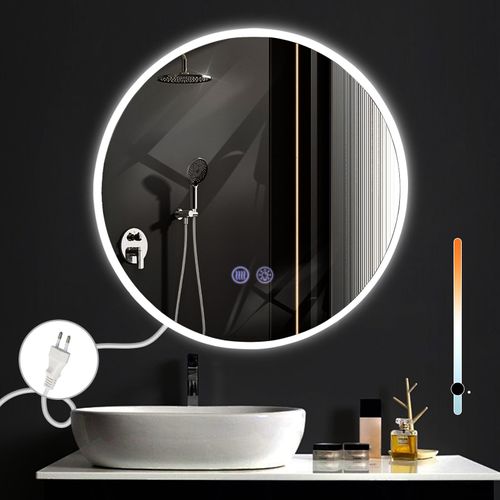 Miroir Avec Éclairage Rond Miroir Mural LED Ip44 50cm Avec Fonction Miroir Tactile Éclairé Rond