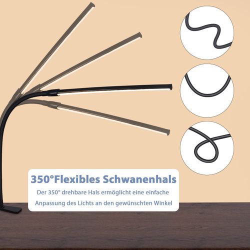 Lampe De Bureau LED Noire 3 Couleurs 5 Niveaux De Luminosité USB Protection Des Yeux Flexible