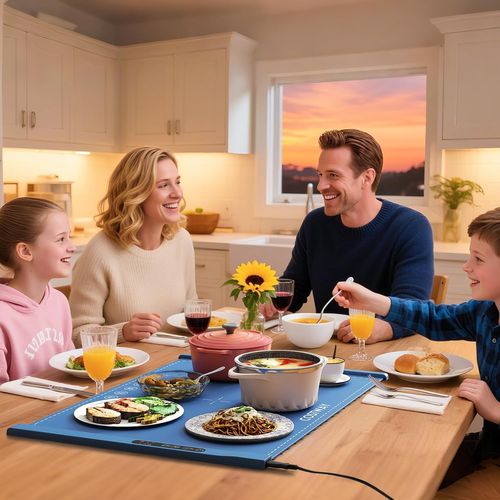 Chauffe Plat Électrique Pliable, Température Et Minuterie Réglables (bleu, 59×43.5×2.2)