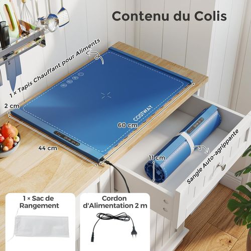 Chauffe Plat Électrique Pliable, Température Et Minuterie Réglables (bleu, 59×43.5×2.2)