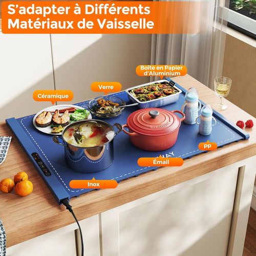 Chauffe Plat Électrique Pliable, Température Et Minuterie Réglables (bleu, 59×43.5×2.2)