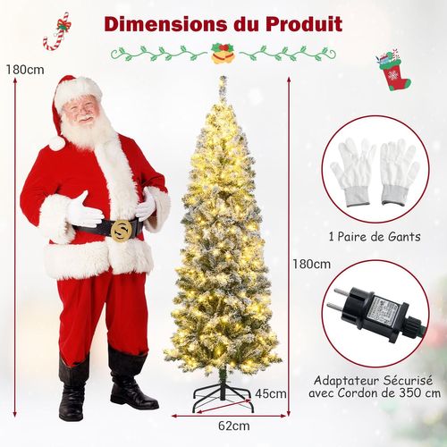 Sapin Noël Pré-éclairé,533 Branches Pvc Enneigé,260 LEDs Blanc Chaud,8 Modes,180cm
