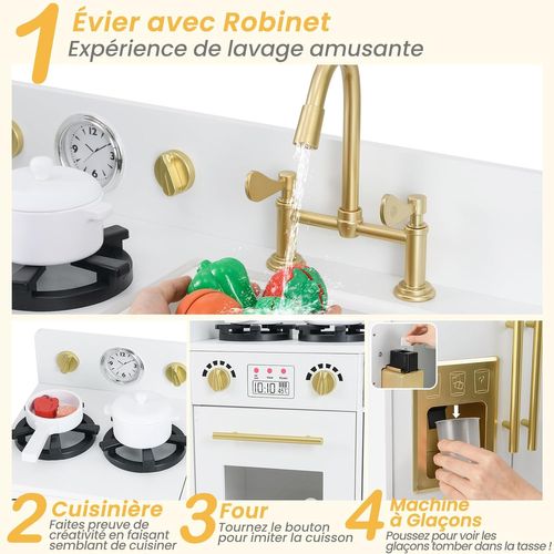 Cuisine interactive XXXL en bois avec réfrigérateur, micro-ondes, four, lave-vaisselle et accessoires - blanc