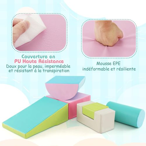 MINENICE Parcours Motricité Bébé 6 Pièces – Blocs De Mousse Avec Housse PU Antidérapante, Roches D'escalade Et Attaches – Jouets éducatifs Pour Ramper Et Grimper (Macarons)