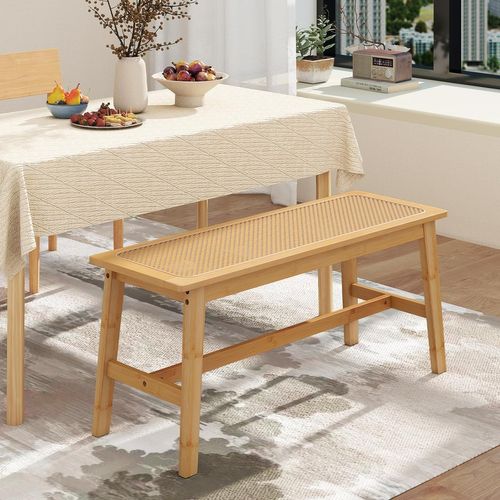 Banc De Salle à Manger En Bambou 100x35x45cm, Assise En Rotin Pvc, 2 Places, Charge 300kg