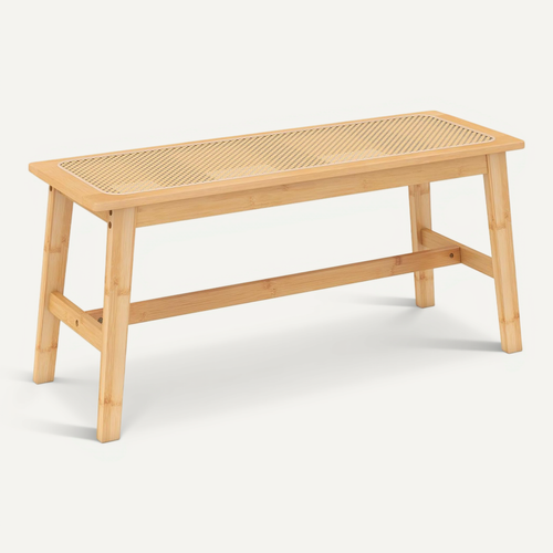 Banc De Salle à Manger En Bambou 100x35x45cm, Assise En Rotin Pvc, 2 Places, Charge 300kg