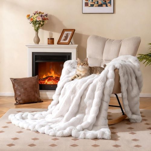 Couverture Polaire Flanelle, Plaid En Fausse Fourrure Chaude Et Moelleuse (150 X 200 Cm,blanc)