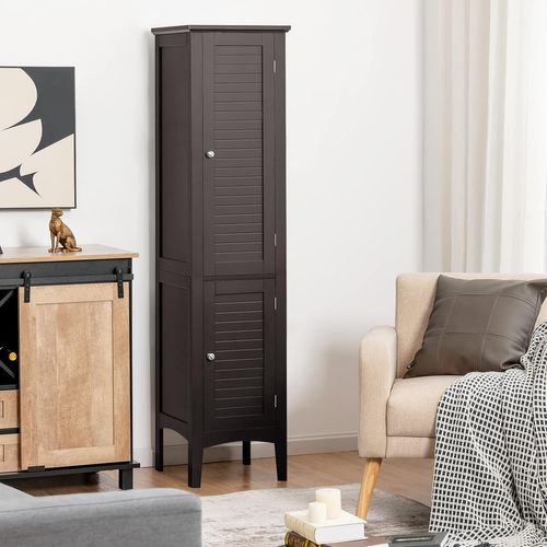 Meuble De Rangement Salle De Bain,colonne Sur Pied Avec Rangement à 5 Niveaux,37x37x160cm,brun