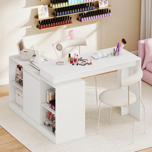 Bureau D'ordinateur En Forme De L,bureau D'angle Réversible Avec Armoire à 4 Compartiments,blanc