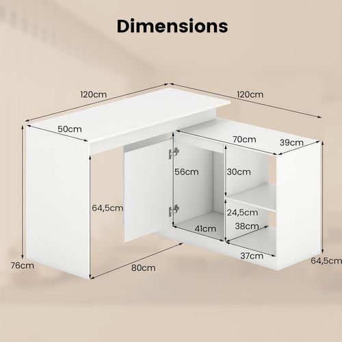 Bureau D'ordinateur En Forme De L,bureau D'angle Réversible Avec Armoire à 4 Compartiments,blanc
