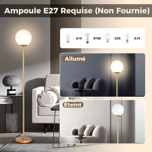 Lampadaire à Globe 165 Cm,lampe Sur Pied Moderne,interrupteur à Pied,culot D'ampoule E27,doré