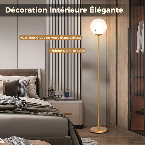 Lampadaire à Globe 165 Cm,lampe Sur Pied Moderne,interrupteur à Pied,culot D'ampoule E27,doré