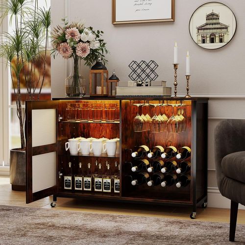 Meuble Bar à Vin Avec Lumière LED,buffet De Cuisine Pour 42 Bouteilles,placard Avec Étagères