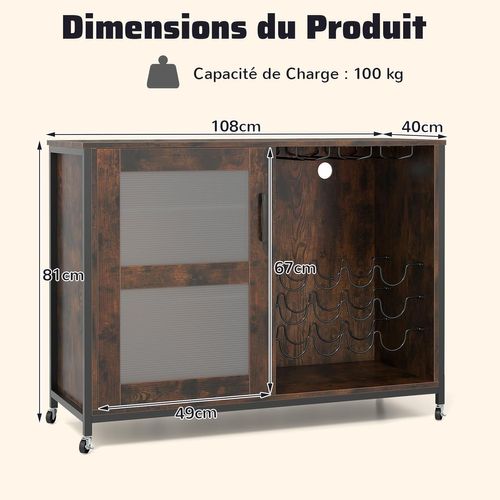 Meuble Bar à Vin Avec Lumière LED,buffet De Cuisine Pour 42 Bouteilles,placard Avec Étagères