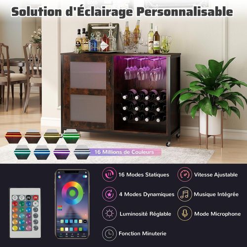 Meuble Bar à Vin Avec Lumière LED,buffet De Cuisine Pour 42 Bouteilles,placard Avec Étagères