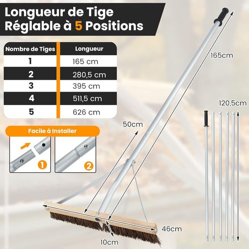 Balai Toiture Exterieur à Feuilles, Brosse De Nettoyage Pour Terrasse Réglable De 165-626 Cm