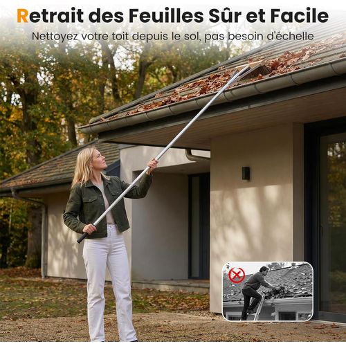 Balai Toiture Exterieur à Feuilles, Brosse De Nettoyage Pour Terrasse Réglable De 165-626 Cm