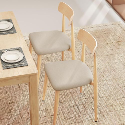 Lot De 2 Chaise Cuisine Bois, Chaises De Salle à Manger En Tissu Lin, Pieds En Métal